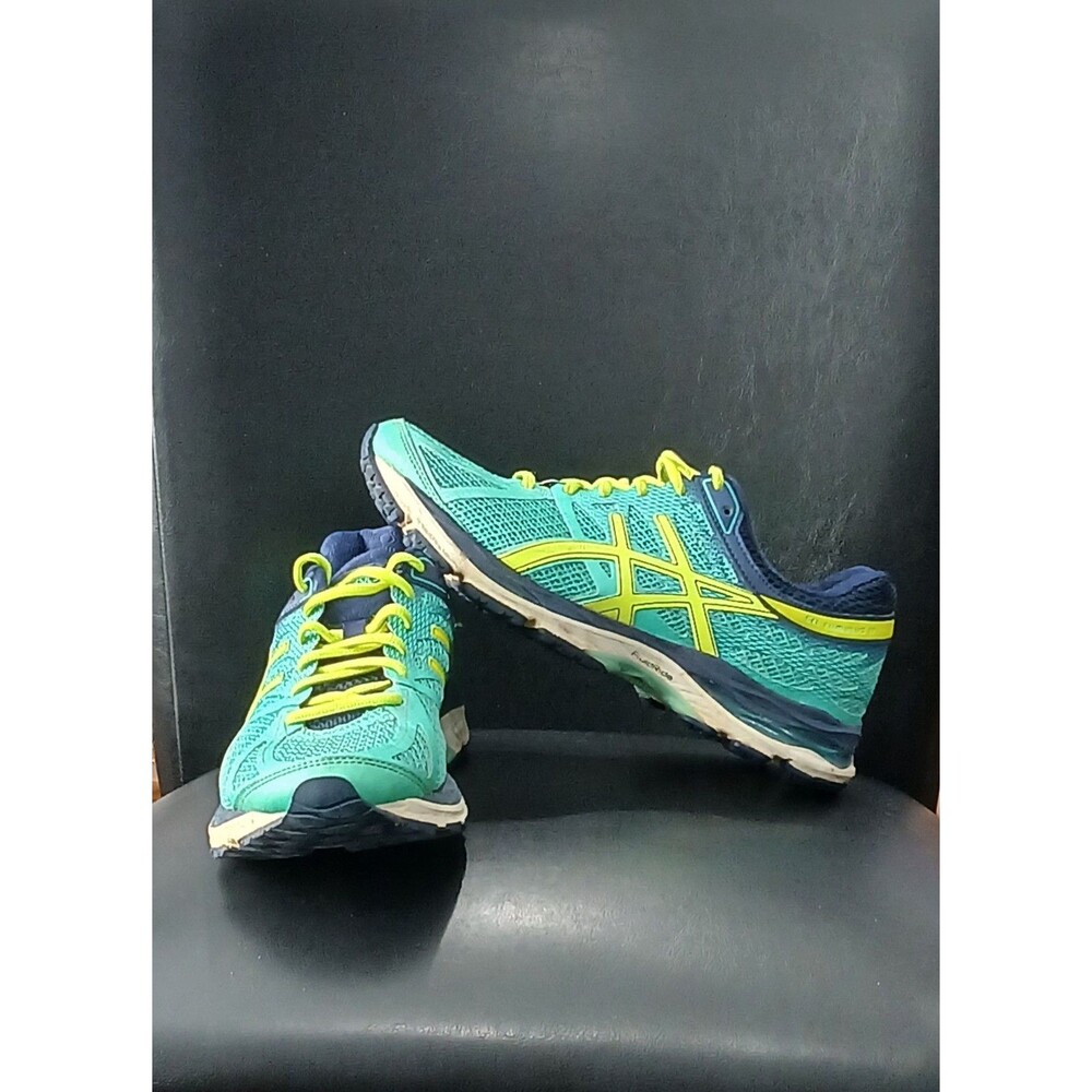 ASICS GEL-CUMULUS 17. T5D8N. Aqua/Neon Green/Navy Running Shoes. Women Size 8